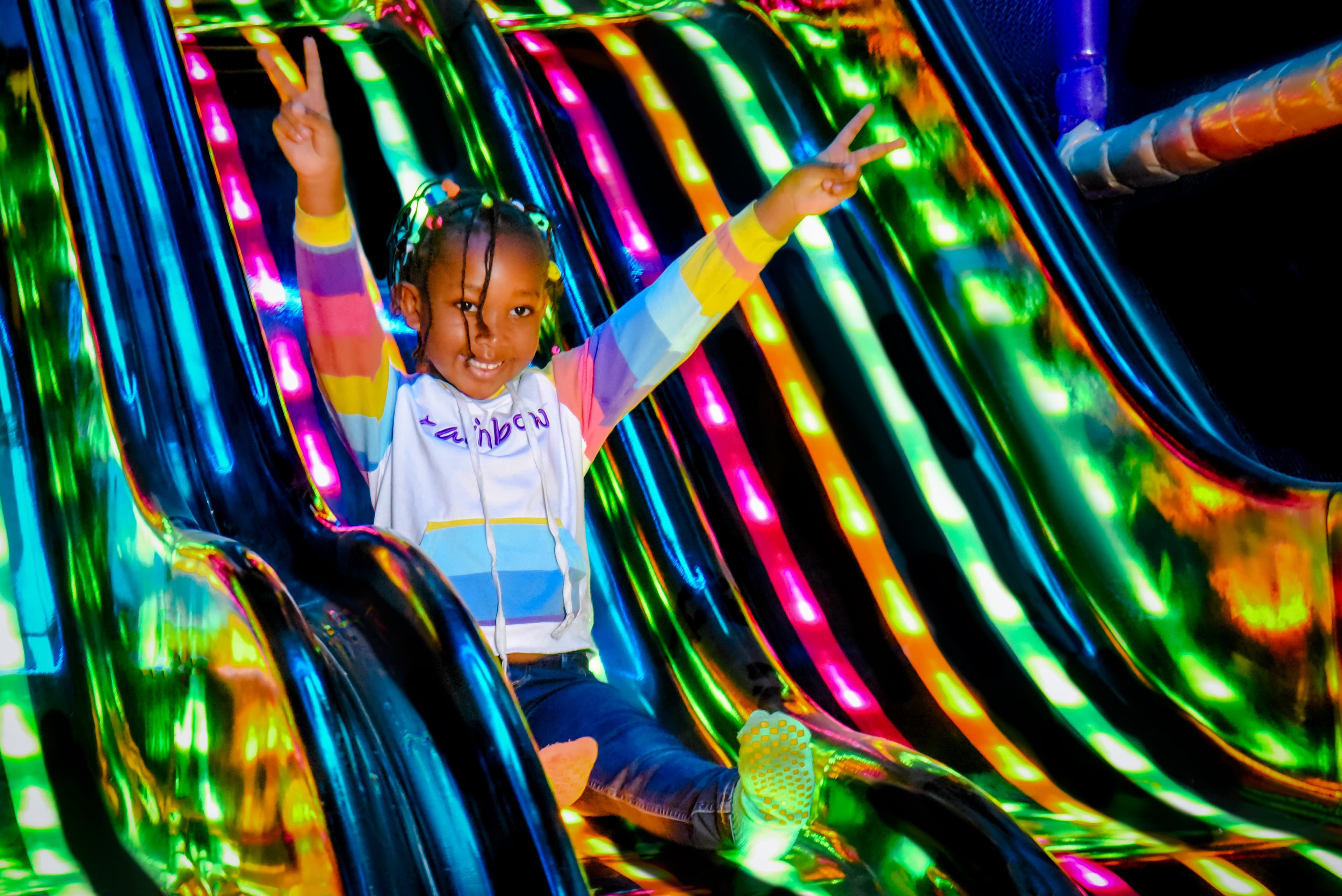 Kids having a blast in the colourful ball pit at The Hub Park, Nairobi's top indoor amusement center.